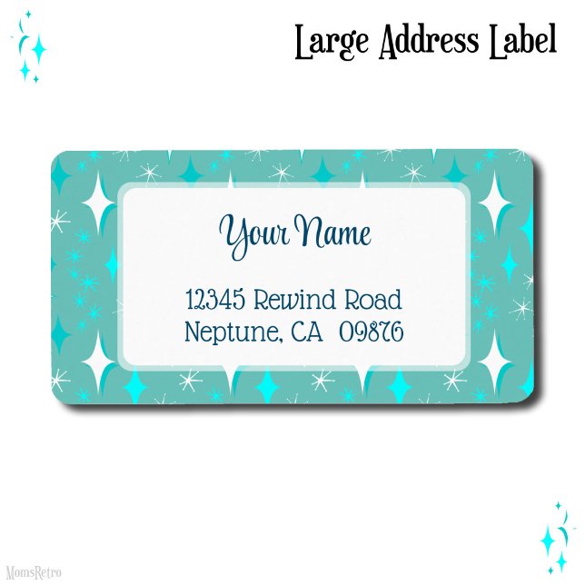 Retro Teal and White Stars Editable Address Label (Teal and white stars large address label)