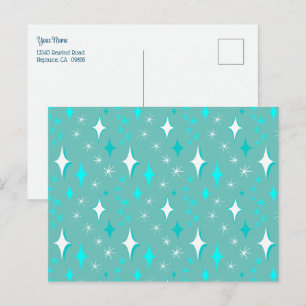 Retro Teal and White Stars Editable Postcard
