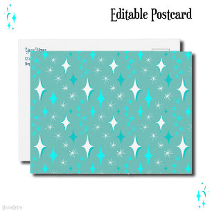 Retro Teal and White Stars Editable Postcard