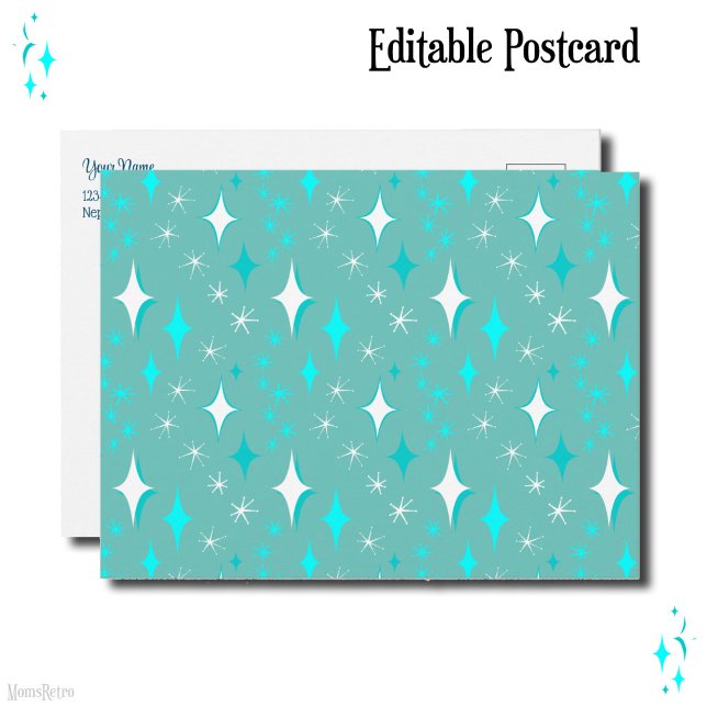 Retro Teal and White Stars Editable Postcard (Retro Teal and White Stars Editable Postcard)