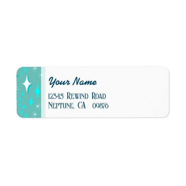 Retro Teal and White Stars Editable Return Address (Front)