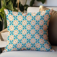 Retro Teal Aqua Orange Floral Geometric Pattern