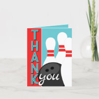 Retro Teal Blue and Red Bowling Thank You Cards