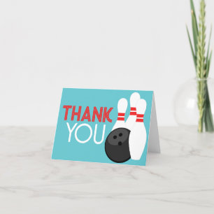 Retro Teal Blue Bowling Thank You Cards