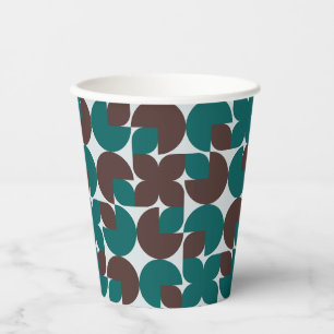 Retro Teal & Brown Organic Shapes Paper Cups