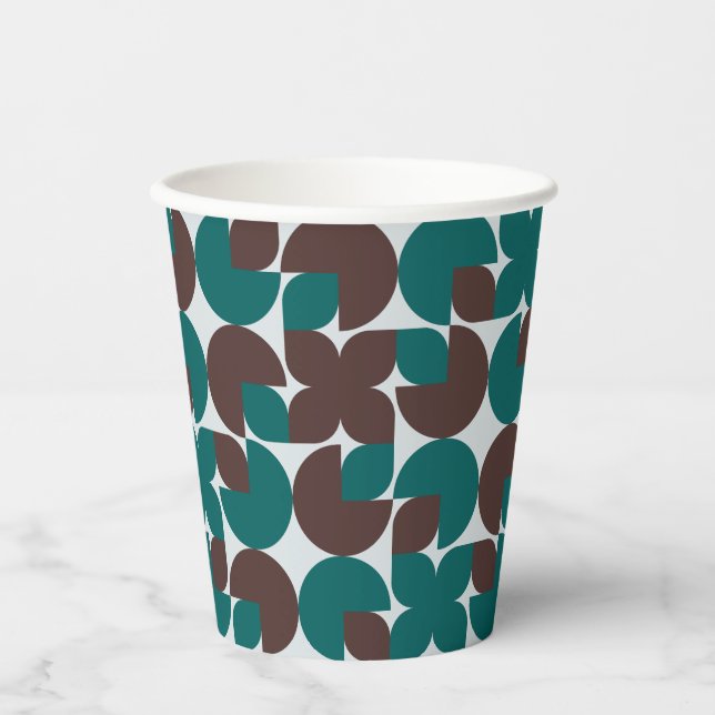 Retro Teal & Brown Organic Shapes Paper Cups (Front)