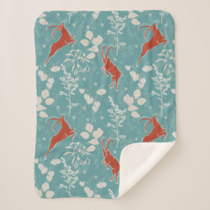 Retro Teal Capricorn Zodiac Festive Animal Sherpa Blanket