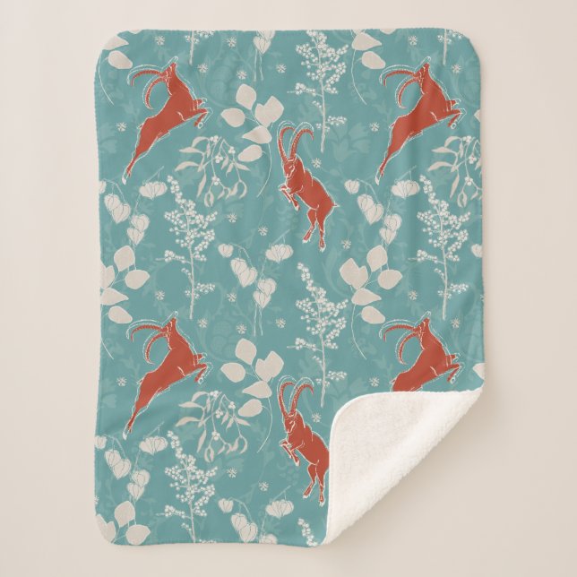 Retro Teal Capricorn Zodiac Festive Animal Sherpa Blanket (Front)