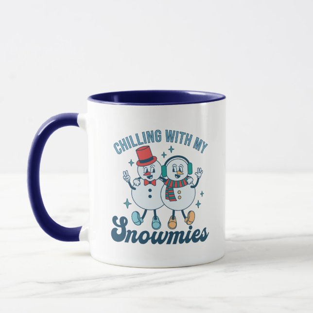Retro Teal Chilling With My Snowmies Winter Mug (Left)