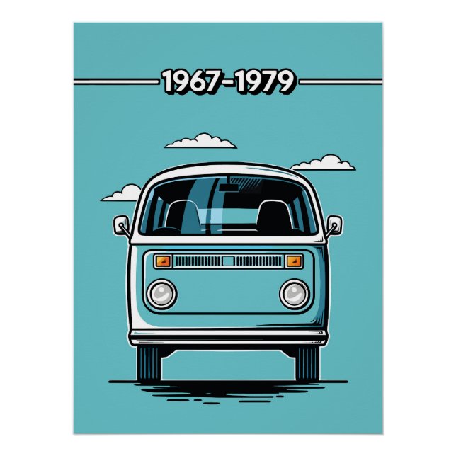 Retro Teal Classic Van Front Pop Art Illustration Poster (Front)