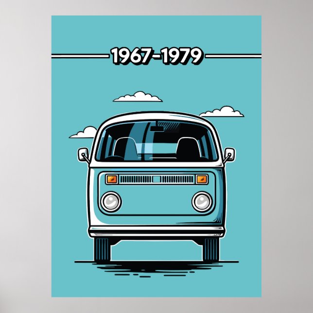 Retro Teal Classic Van Front Pop Art Illustration Poster (Front)