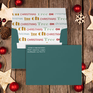 Retro Teal Colourful Oh Christmas Tree Holiday Envelope