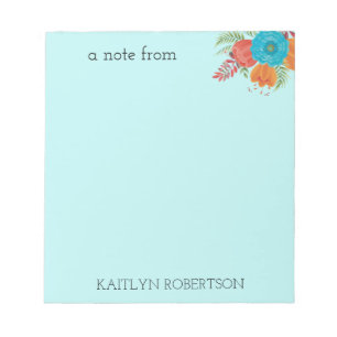Retro Teal Coral Orange Floral Notepad