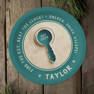 Retro Teal  Escape Room Key Solve Treasure Hunt  Paper Plate