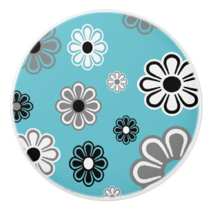 Retro Teal Flower Power ceramic knob
