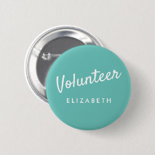 Retro Teal Green Pin-back Volunteer Buttons
