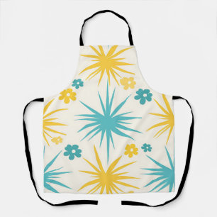 Retro Teal Mustard Floral Burst Apron