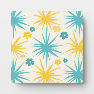 Retro Teal Mustard Floral Burst Plaque