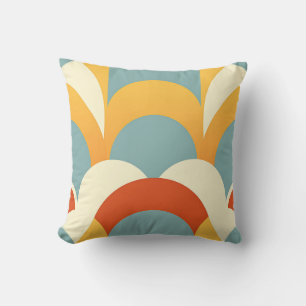 Retro Teal Mustard Scallop Pattern Cushion