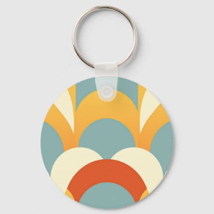 Retro Teal Mustard Scallop Pattern Key Ring