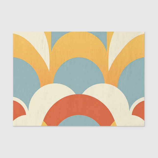 Retro Teal Mustard Scallop Pattern Tissue Paper (Front)