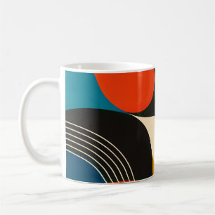 Retro Teal Orange Black Bauhaus Geometric Abstract Coffee Mug