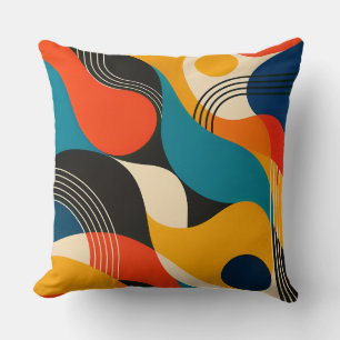 Retro Teal Orange Black Bauhaus Geometric Abstract Cushion