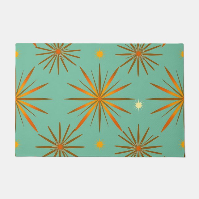 Retro Teal Orange Starburst Pattern Doormat (Front)