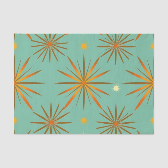 Retro Teal Orange Starburst Pattern Tissue Paper (Front)