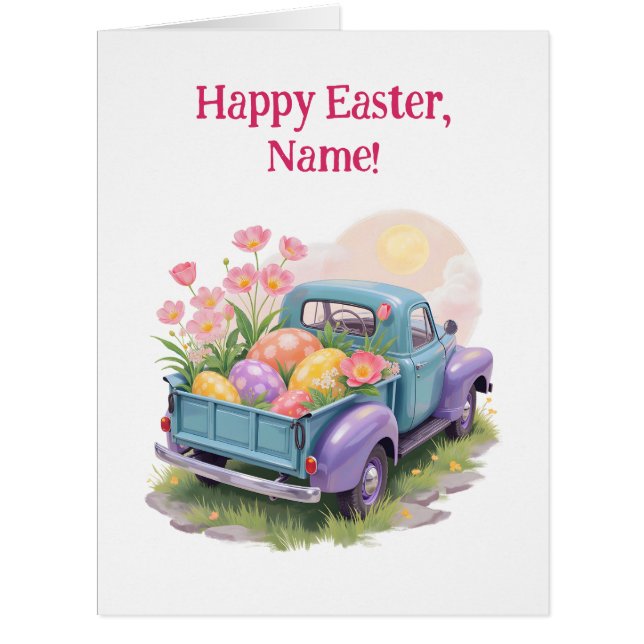 Retro Teal & Purple Truck with Easter Eggs (Front)