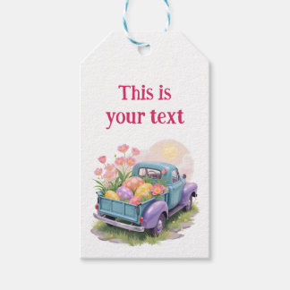 Retro Teal & Purple Truck with Easter Eggs Gift Tags