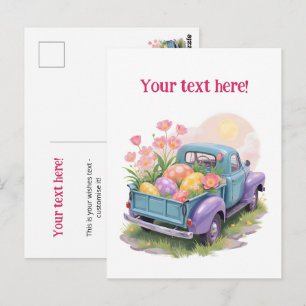 Retro Teal & Purple Truck with Easter Eggs Postcard