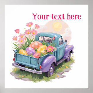 Retro Teal & Purple Truck with Easter Eggs Poster