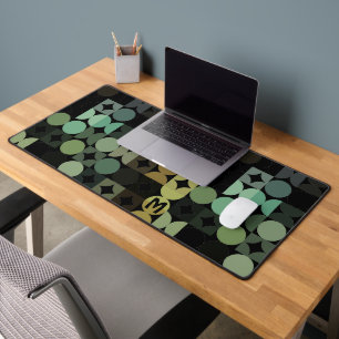 Retro Teal Sage Green Black Grey Pop Art Pattern Desk Mat