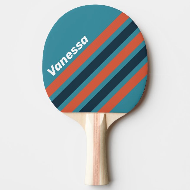 Retro Teal Splash Angled Striping with Name Ping Pong Paddle (Front)
