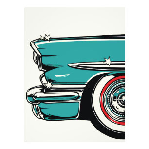Retro Teal Sports Car Front Pop Art Illustration Photo Print