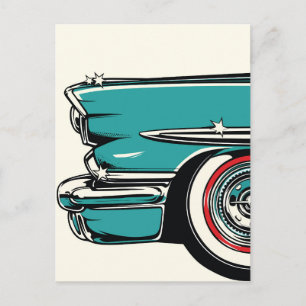 Retro Teal Sports Car Front Pop Art Illustration Postcard