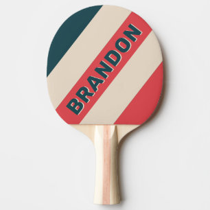 Retro Teal Vibe Bold Stripes with Name Ping Pong Paddle