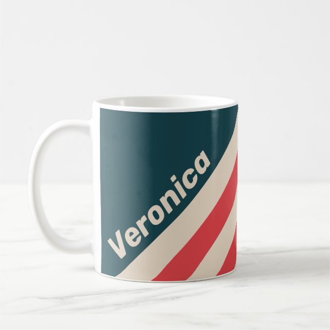 Retro Teal Vibe Stripes with Name Coffee Mug (Left)