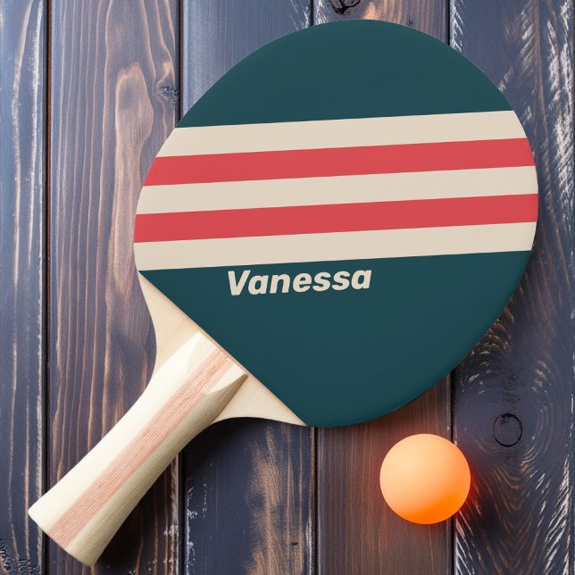 Retro Teal Vibe Stripes with Name Ping Pong Paddle (Creator Uploaded)