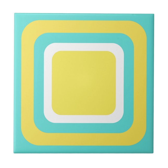 Retro Teal Yellow White Tile (Front)