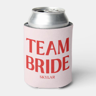 Retro Team Bride Bachelorette Red Pink Can Cooler