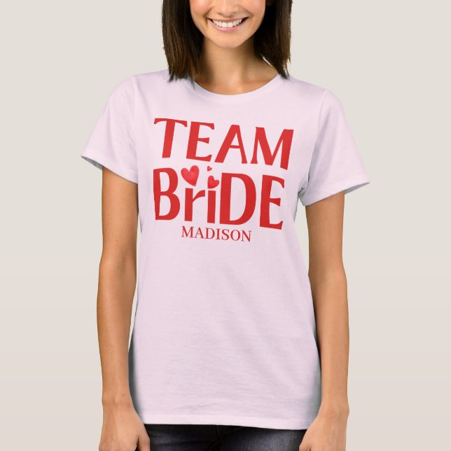 Retro Team Bride Bachelorette Red Pink T-Shirt (Front)