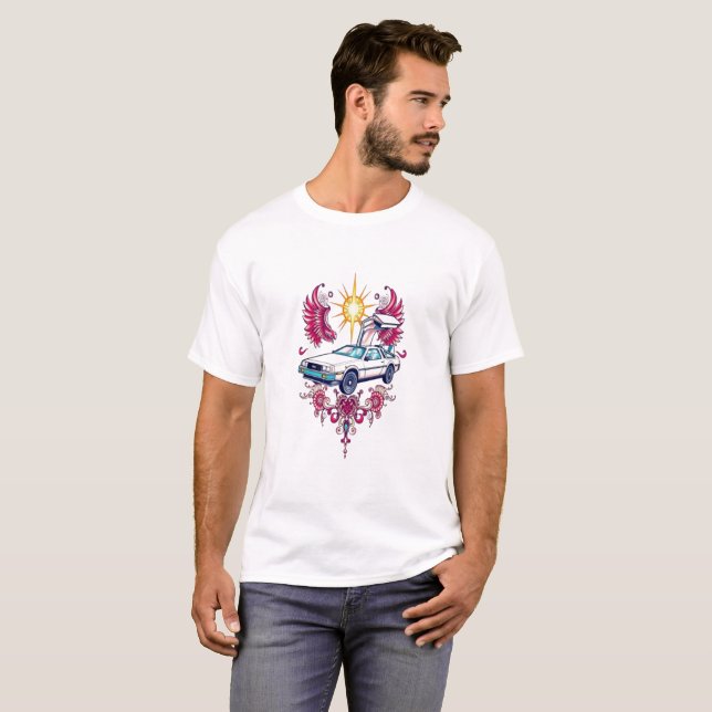 Retro Tech Fusion T-Shirt: DeLorean & Proton Pack T-Shirt (Front Full)