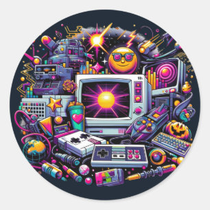 Retro Tech Playground: A Nostalgic 90s Odyssey Classic Round Sticker