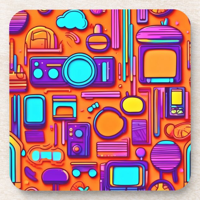 Retro Tech Pop: Nostalgic Gadget Collage Coaster (Front)