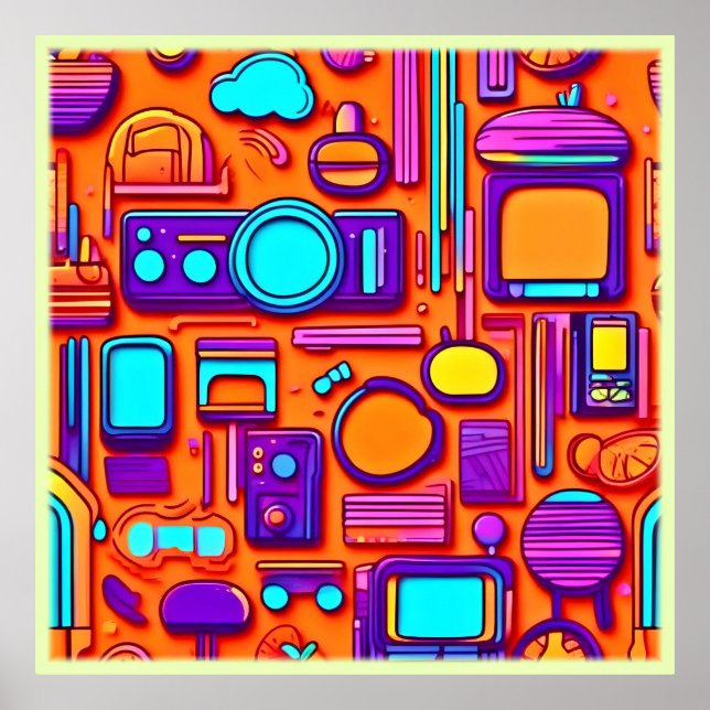 Retro Tech Pop: Nostalgic Gadget Collage Poster (Front)