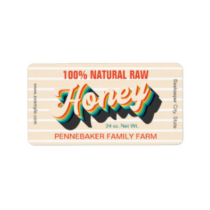 Retro Technicolor Striped Typographic Honey Jar Label