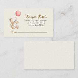 Retro Teddy Bear Baby girl shower Diaper Raffle Enclosure Card