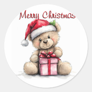 Retro Teddy Beer Merry Christmas Classic Round Sticker